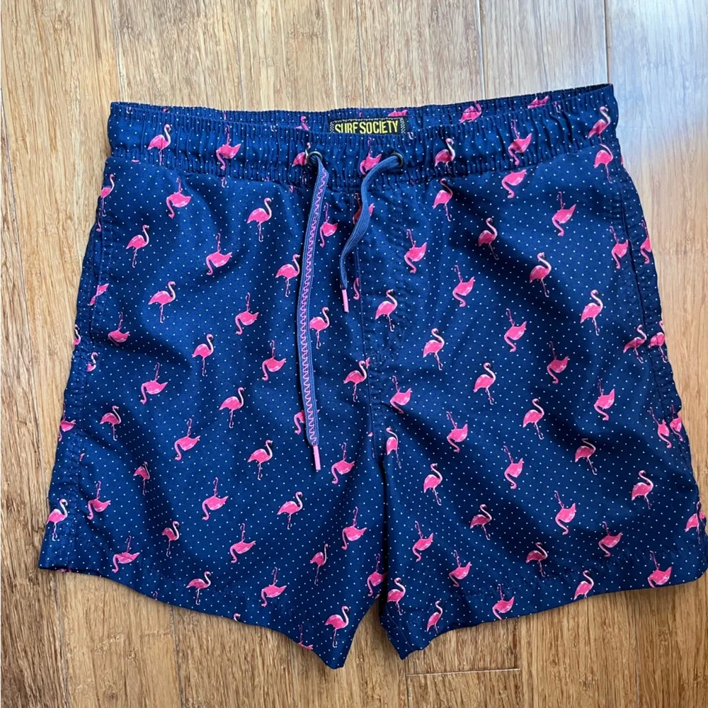 Surf Society Swim Trunks Size Medium blue pink Flamingo